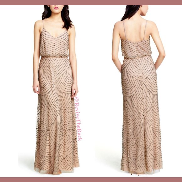 NEW $260 Adrianna Papell Art Deco Beaded Blouson Gown in Taupe Pink [SZ 2‎ ] - Picture 8 of 11